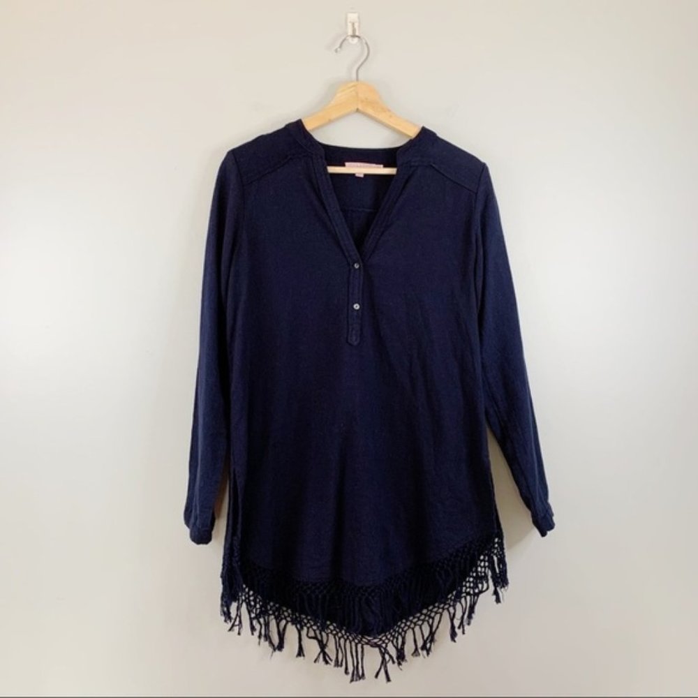 Calypso St Barth Evsiba Navy Blue Tunic Fringe Blouse